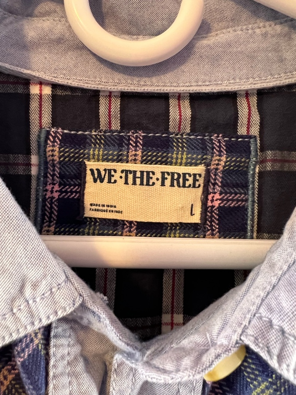 Free People We The Free Argyle Plaid Patchwork Button-Down Shirt - Picture 6 of 14
